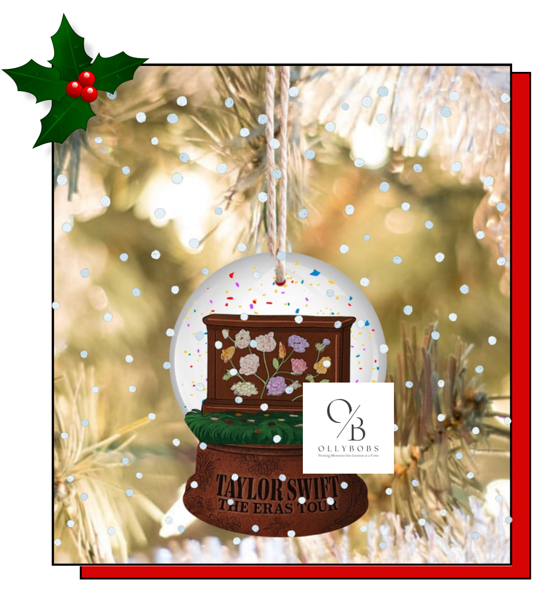 An Eras Tour acoustic piano snow globe flat ornament